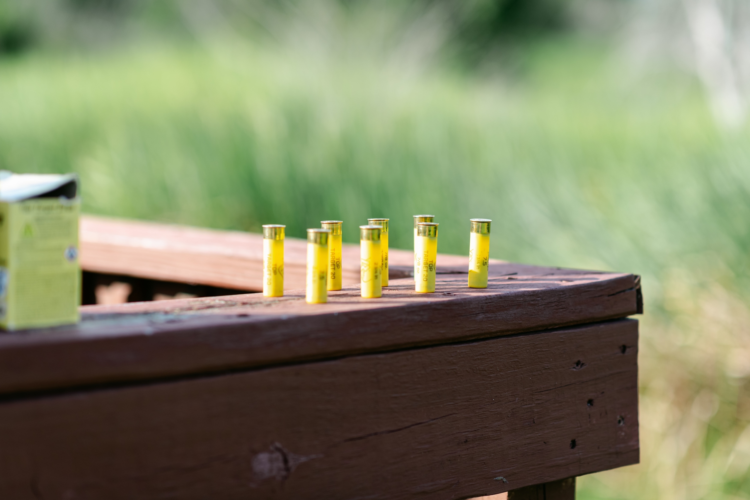 Bullet lines up on a ledge at a sporting clays demonstration at Streamsong